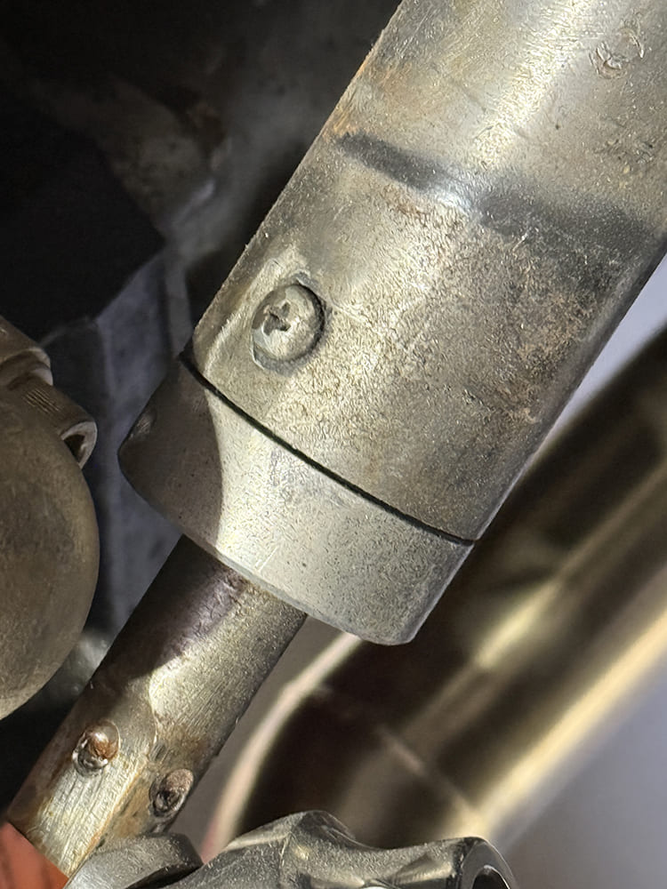 04 1948 Chevy truck old column lower joint closeup removal prep detail