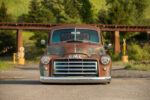 04 1948 GMC truck front view patina grille lowered stance rustic setting