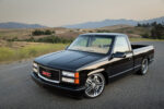 04 1996 gmc obs front quarter view lowered black truck smooth bodylines and billet wheels