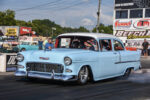 05 1955 Chevy 210 light blue and white Pro Street car on track chrome wheels race trim