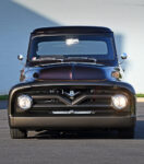 05 1955 Ford F 100 front view restomod custom paint smooth bumper V8 emblem