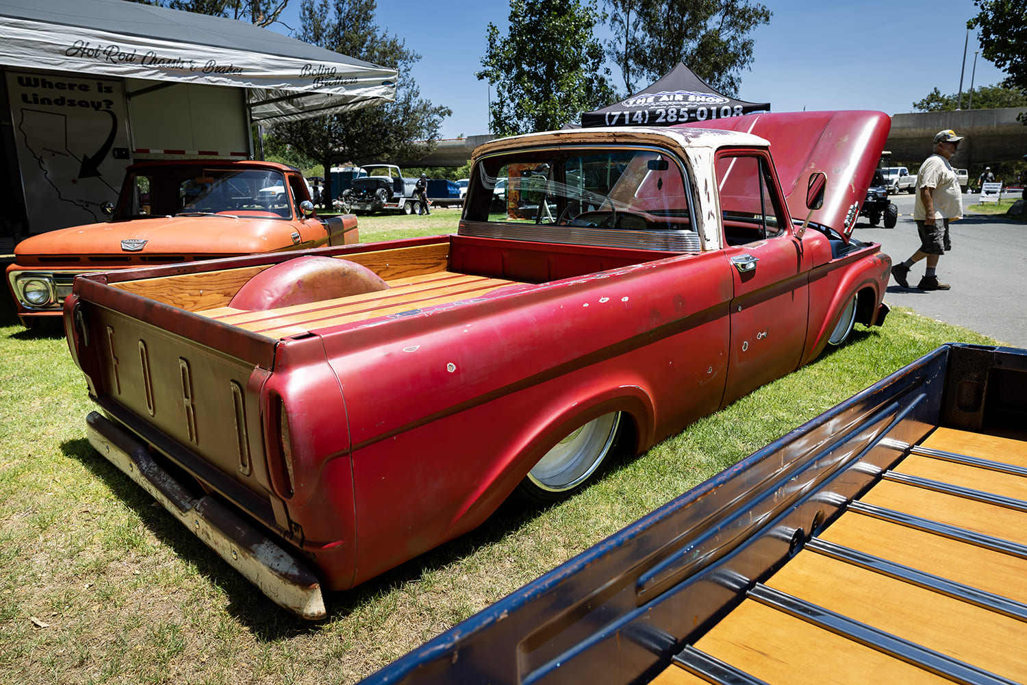06 1962 Ford F 100 red patina bed wood floor white top slammed stance