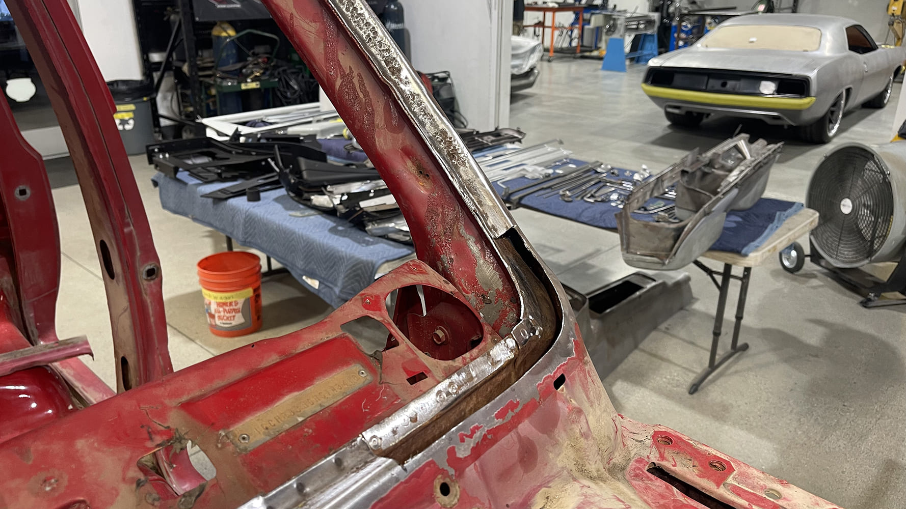 06 1985 chevy squarebody a pillar rust repair detail with TIG weld and exposed seam