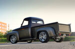 07 1955 Ford F 100 low rear corner view wide tires tucked polished lip wheels