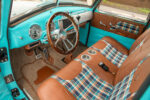09 1948 GMC truck interior plaid seats turquoise dash wood wheel custom cabin
