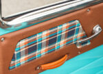 10 1948 GMC truck door panel close up plaid insert brown leather turquoise trim