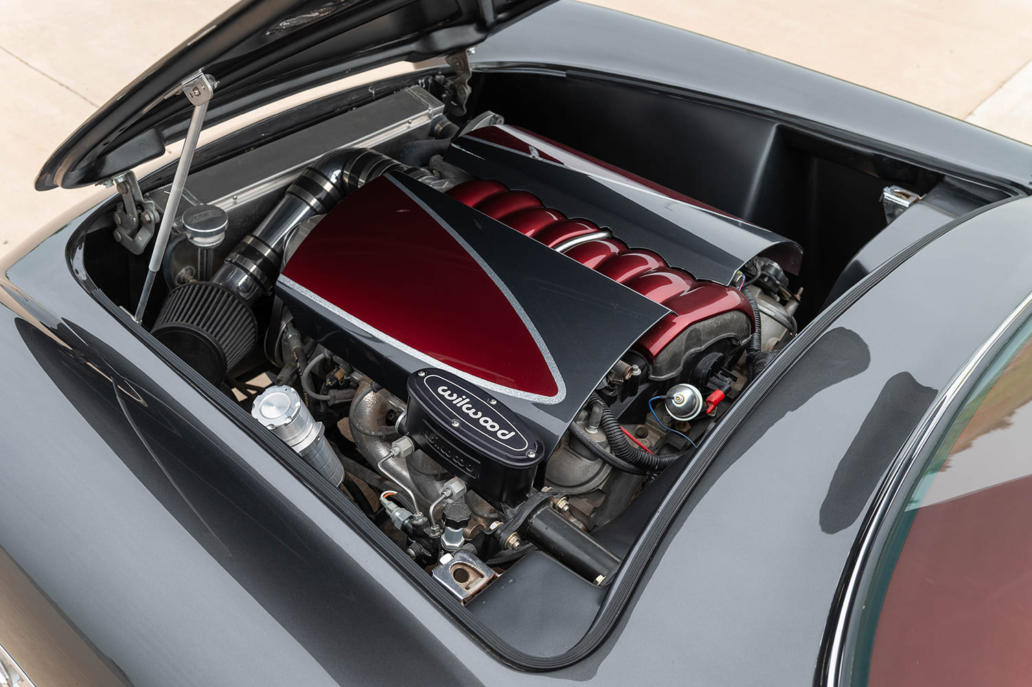 10 1956 Corvette C1 LS engine swap with custom painted intake cover and Wilwood master cylinder