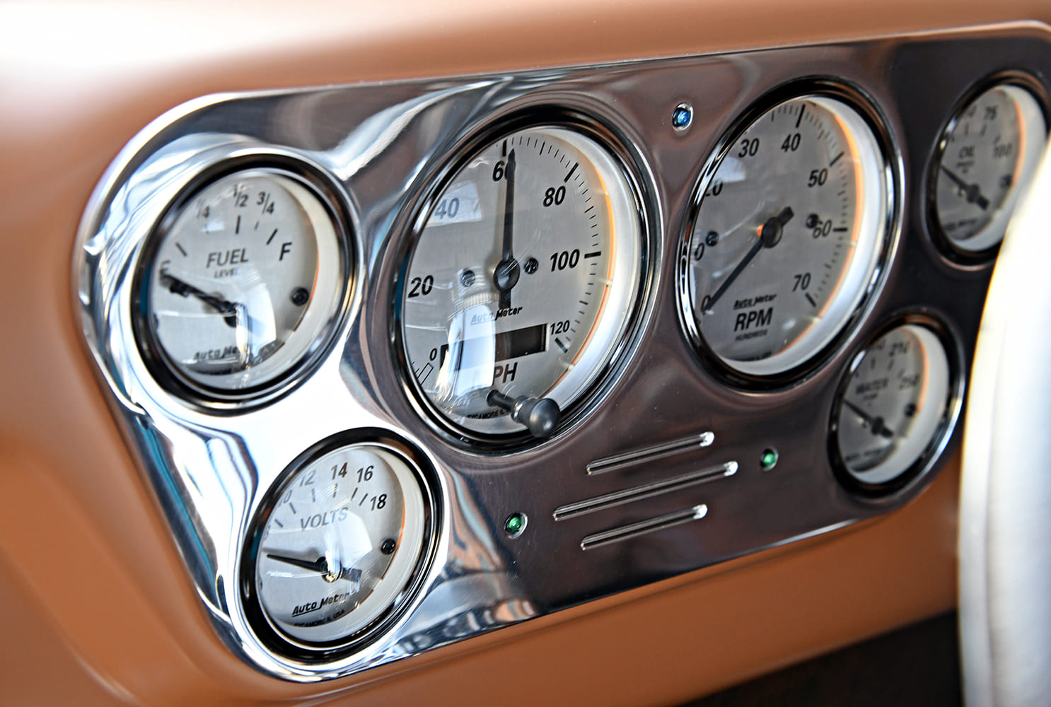 11 1955 Ford F 100 custom AutoMeter gauges polished cluster RPM speed fuel volts