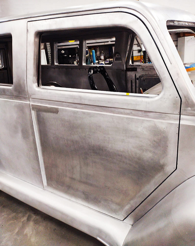 11 Divco side door panel fully skinned and flush fitted with smoothed edges and recessed window opening