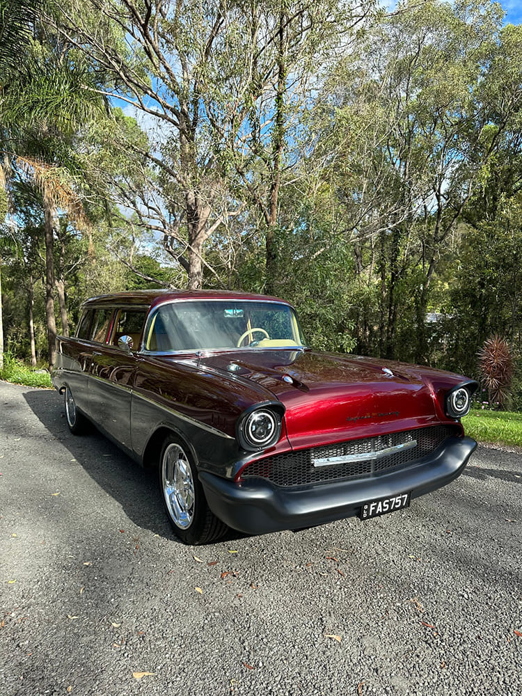 11 in your garage elton walker 1957 chevy wagon front three quarter view