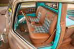 12 1948 GMC truck interior brown plaid bench seat turquoise trim vintage style