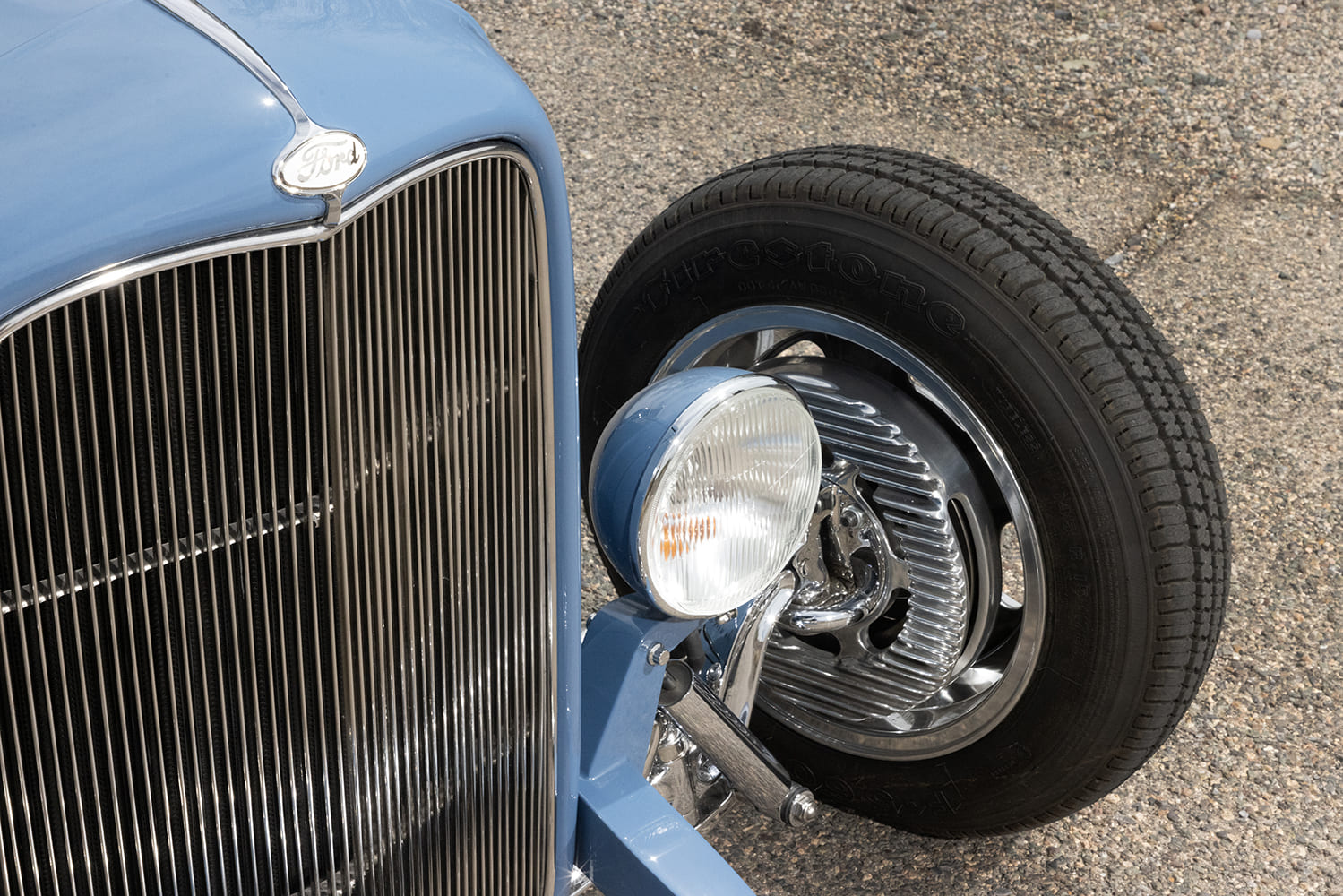 13 1929 Ford Roadster front grill Firestone tires finned drum brakes