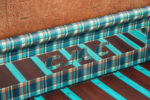14 1948 GMC truck bed detail plaid GMC cutout turquoise and wood accents
