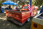 15 1966 Ford F 100 patina red bed USA flag lowered rear view