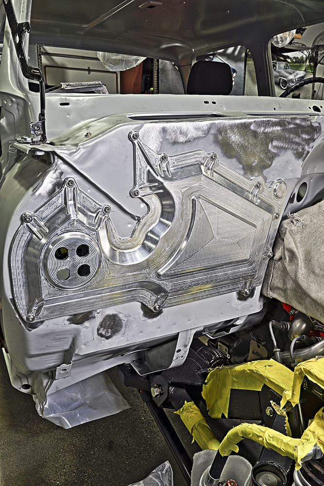 15 1985 chevy squarebody firewall machined aluminum panel install with complex CNC milled detail
