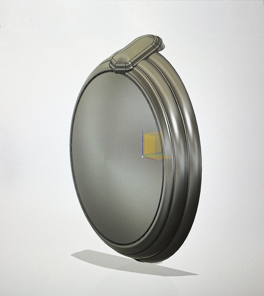 16 CAD render of Divco custom headlight bezel with vintage tab style top mounting feature