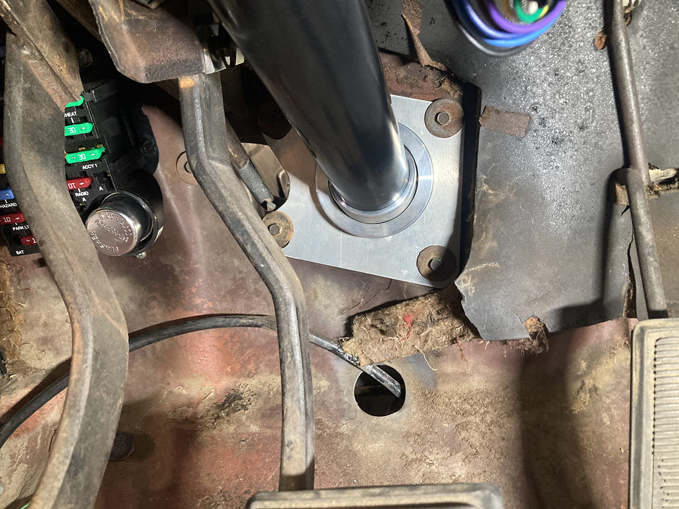 18 1964 Pontiac GTO new steering column sealed through billet firewall plate with proper fitment