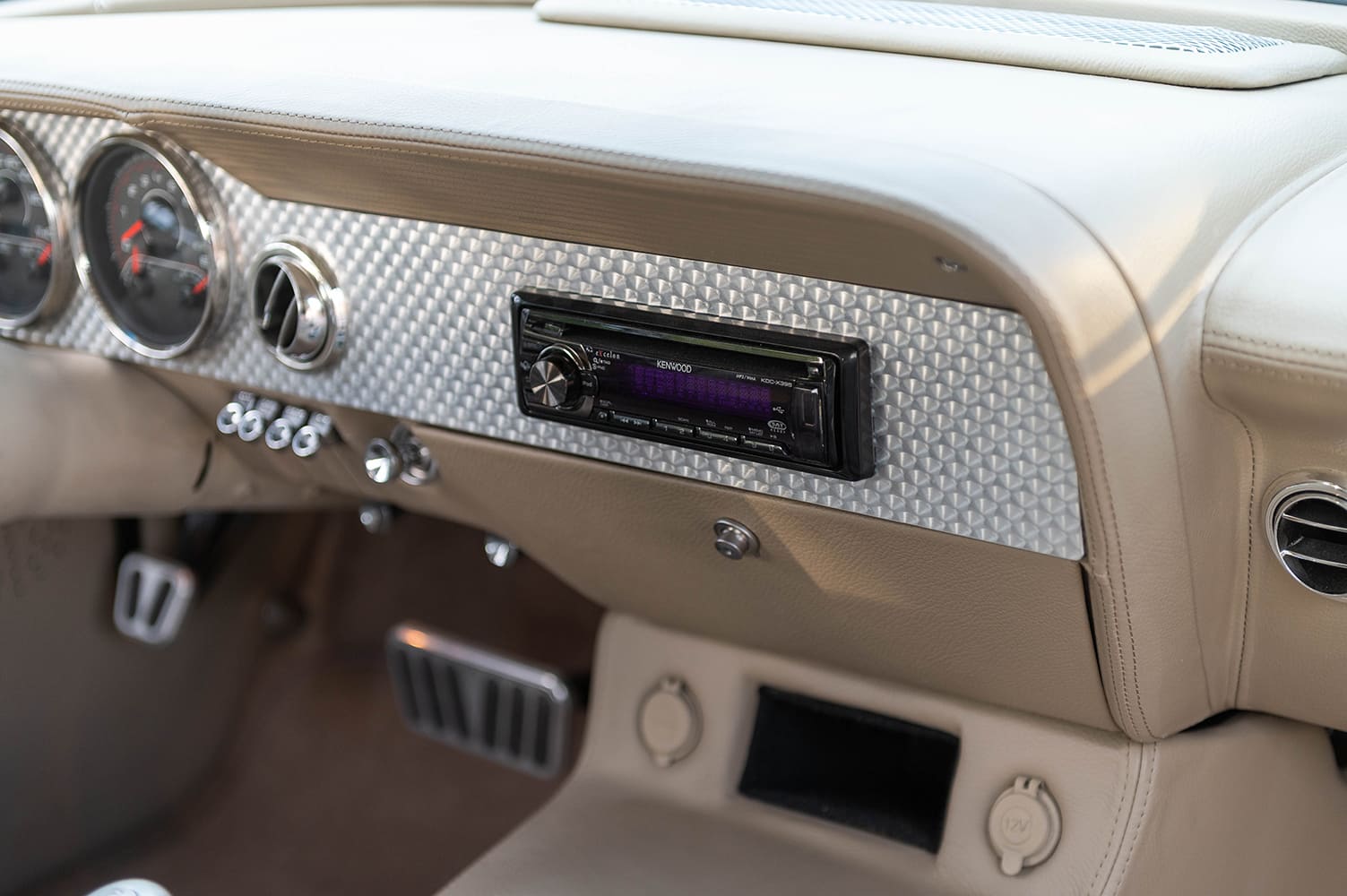 19 1962 Chevy Impala Kenwood head unit custom inset engine turned bezel clean install