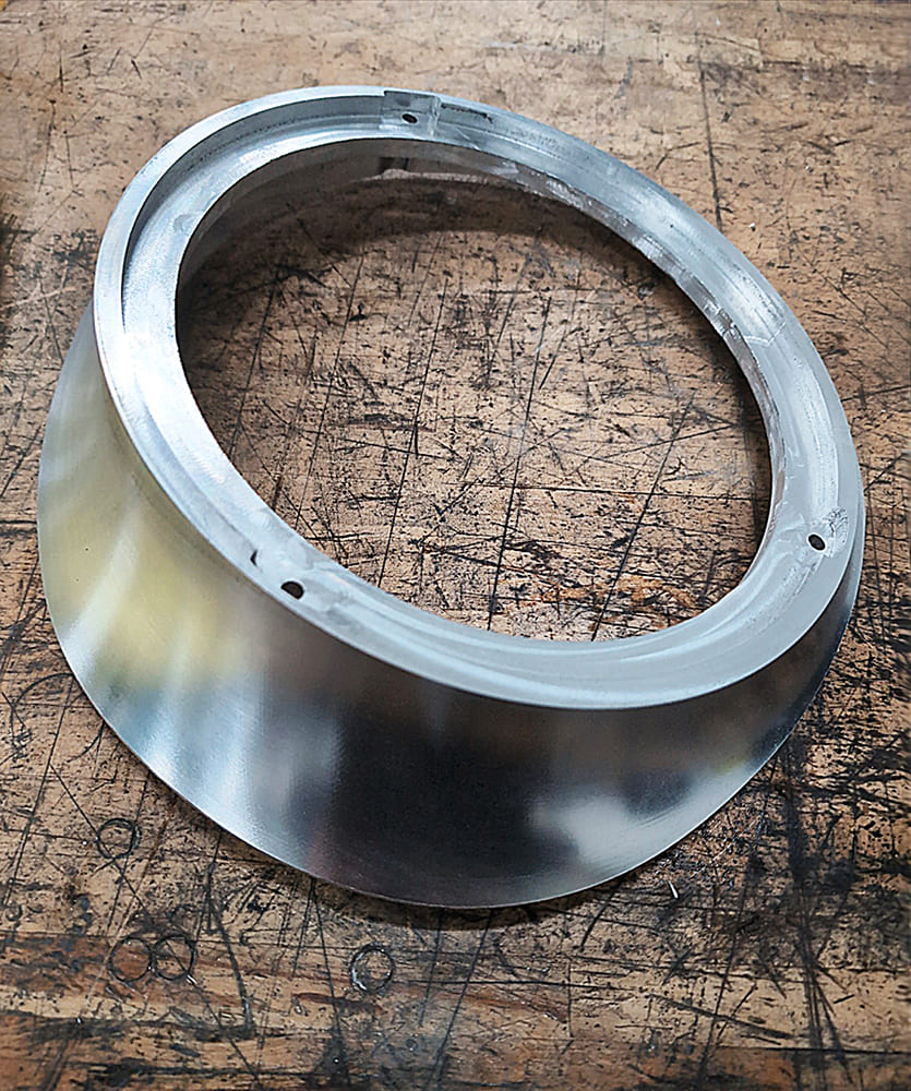 20 Divco billet aluminum headlight bucket machined with flange and recessed tab mounts for lens assembly