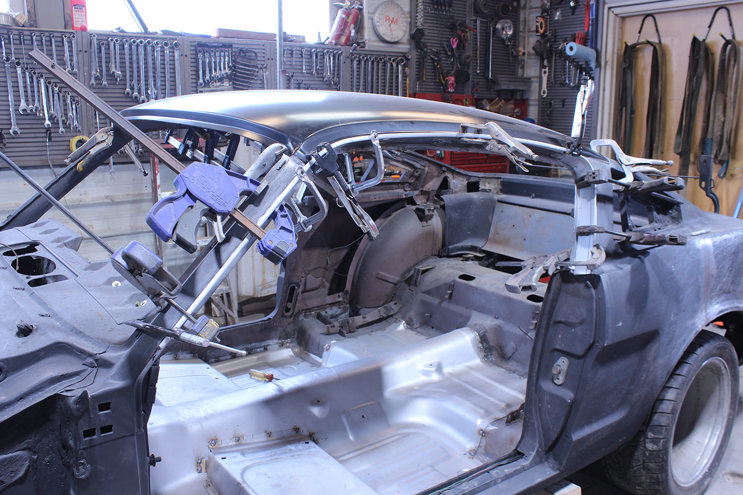 20 New roof panel and drip rails mocked up and clamped for alignment checks