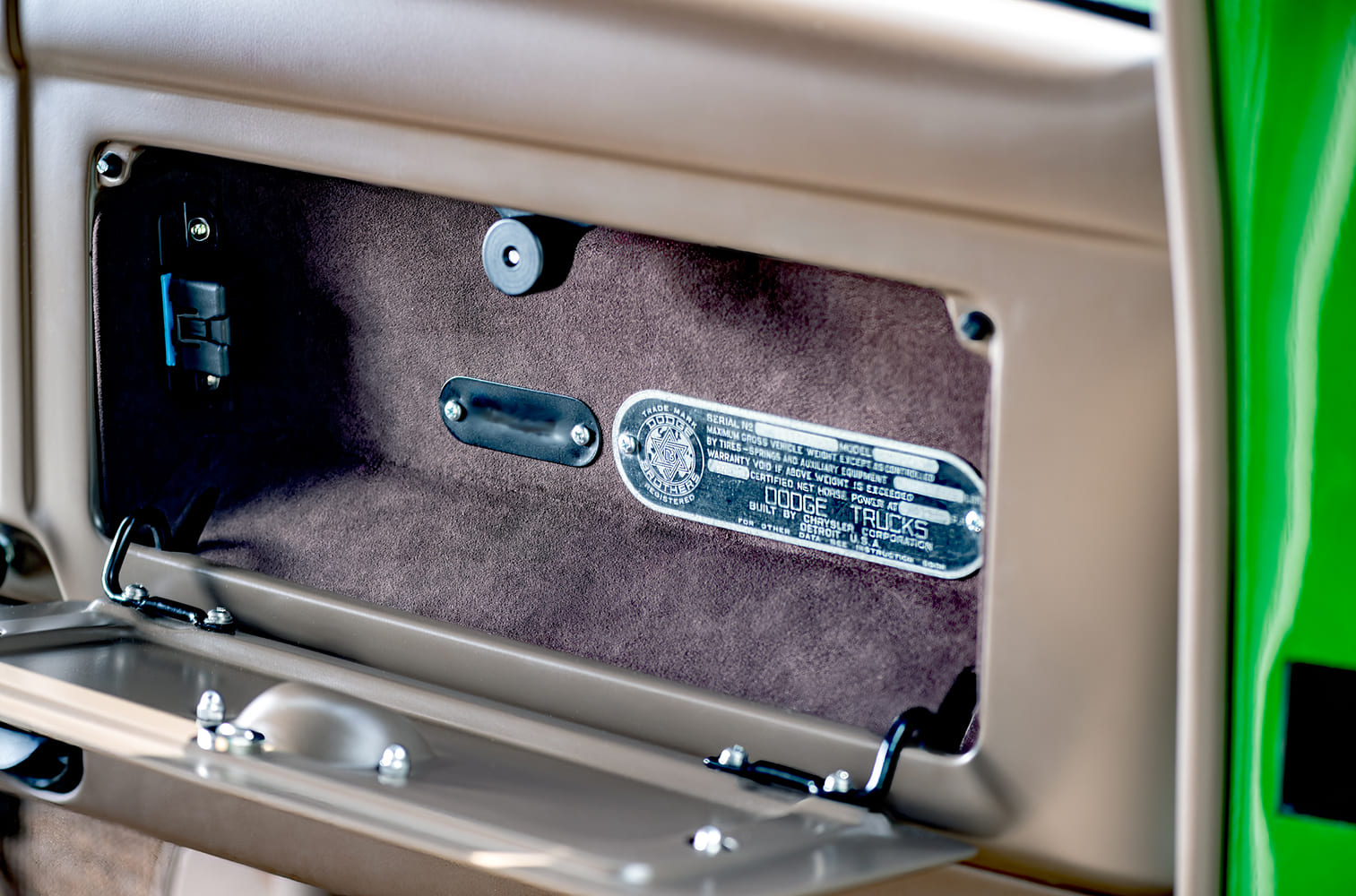 21 1947 Dodge glovebox tag original Chrysler ID plate polished custom trim panel