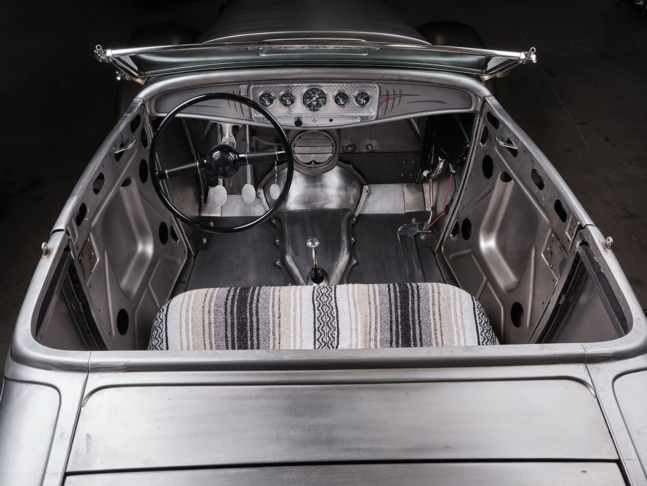 23 1932 Ford Roadster raw interior bare metal dash Mexican blanket seat rat rod vibe