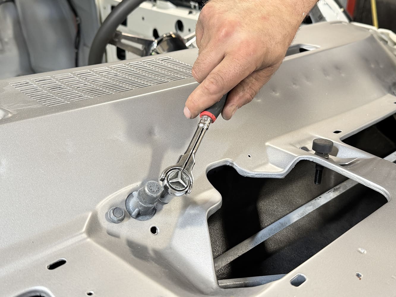 001 1971 Camaro cowl panel install ratchet Snap on wrench close up