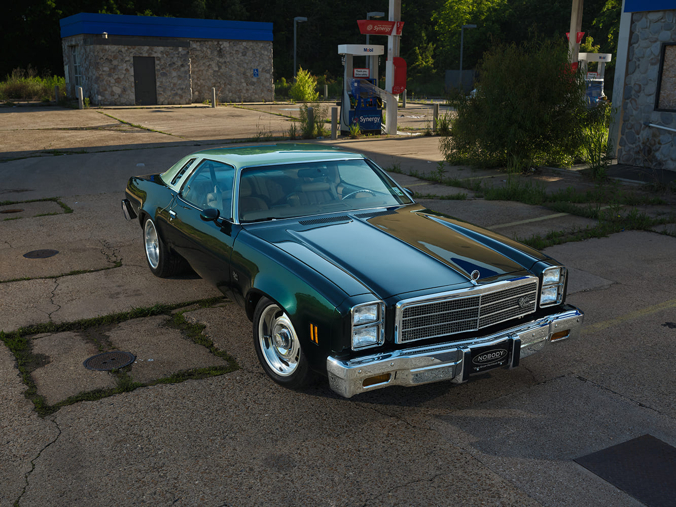 003 1977 Chevy Malibu green paint top down front angle