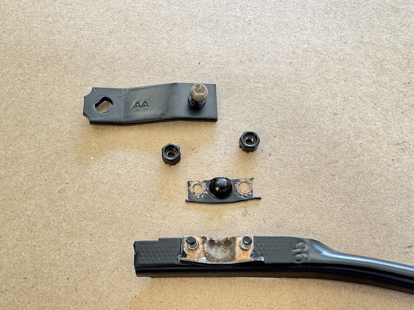 005 1971 Camaro wiper linkage disassembled components laid out