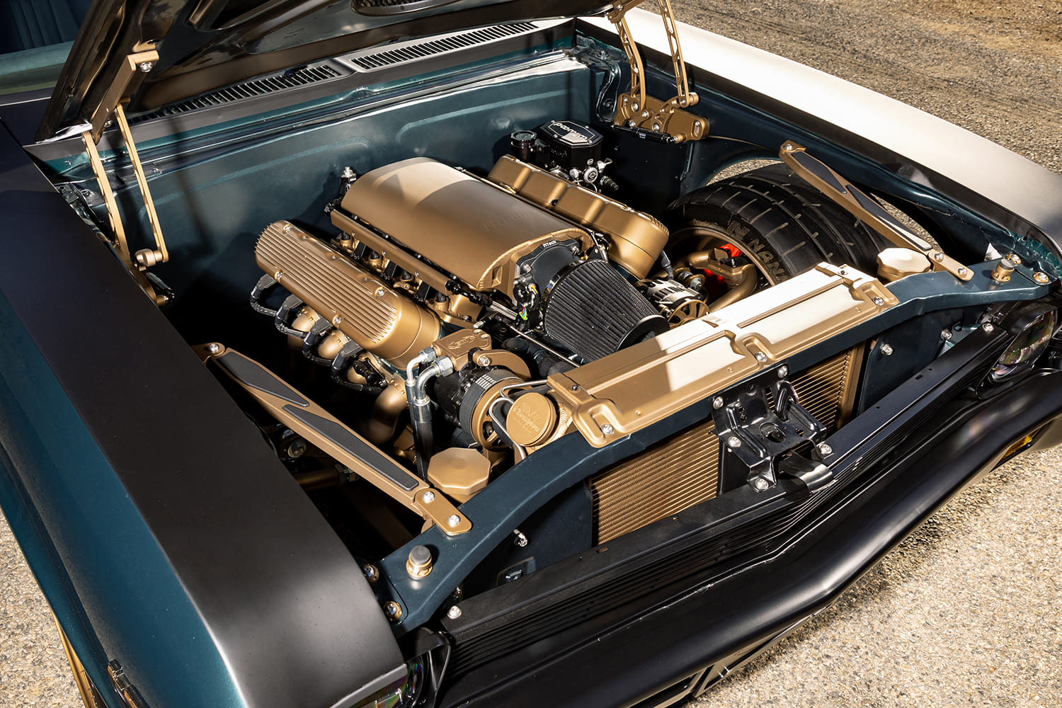 008 1972 Chevy Nova LS1 restomod gold engine bay custom billet components