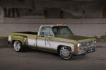 01 1976 Chevy C30 Cheyenne olivewhite lowered Rowdy Mess wheels