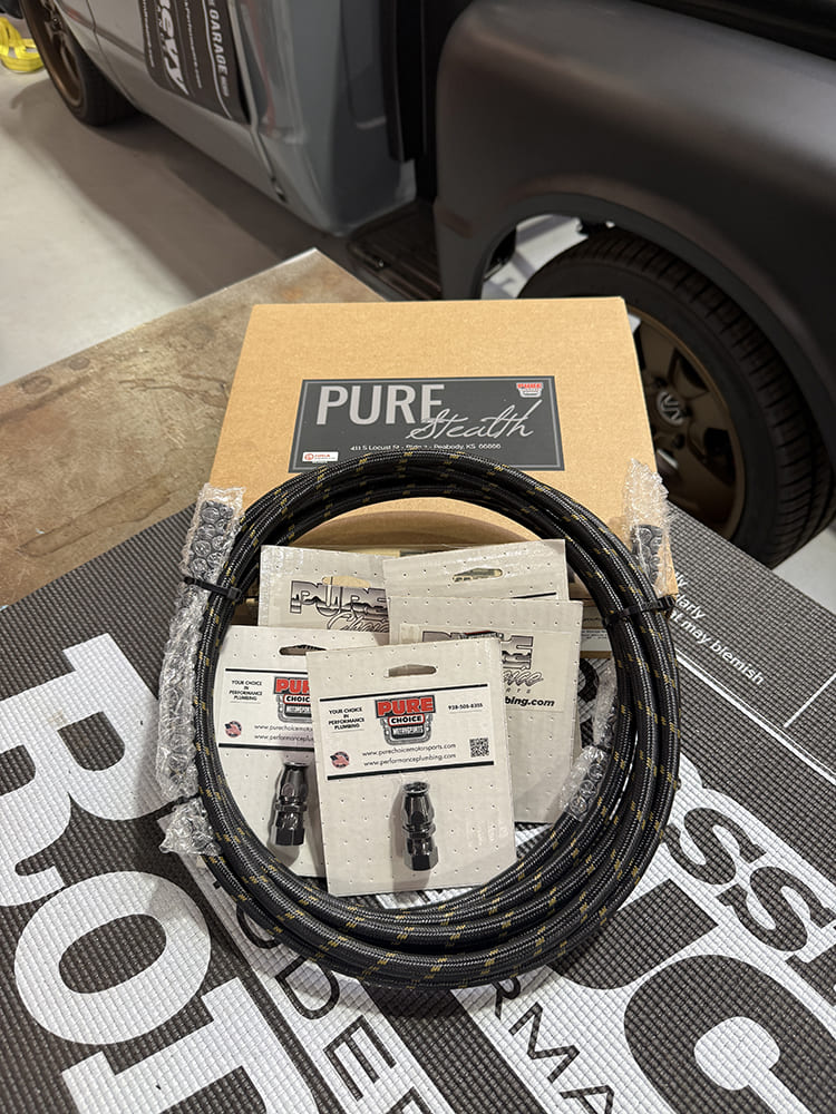 01 Pure Stealth transmission line kit complete braided hose fittings packaging
