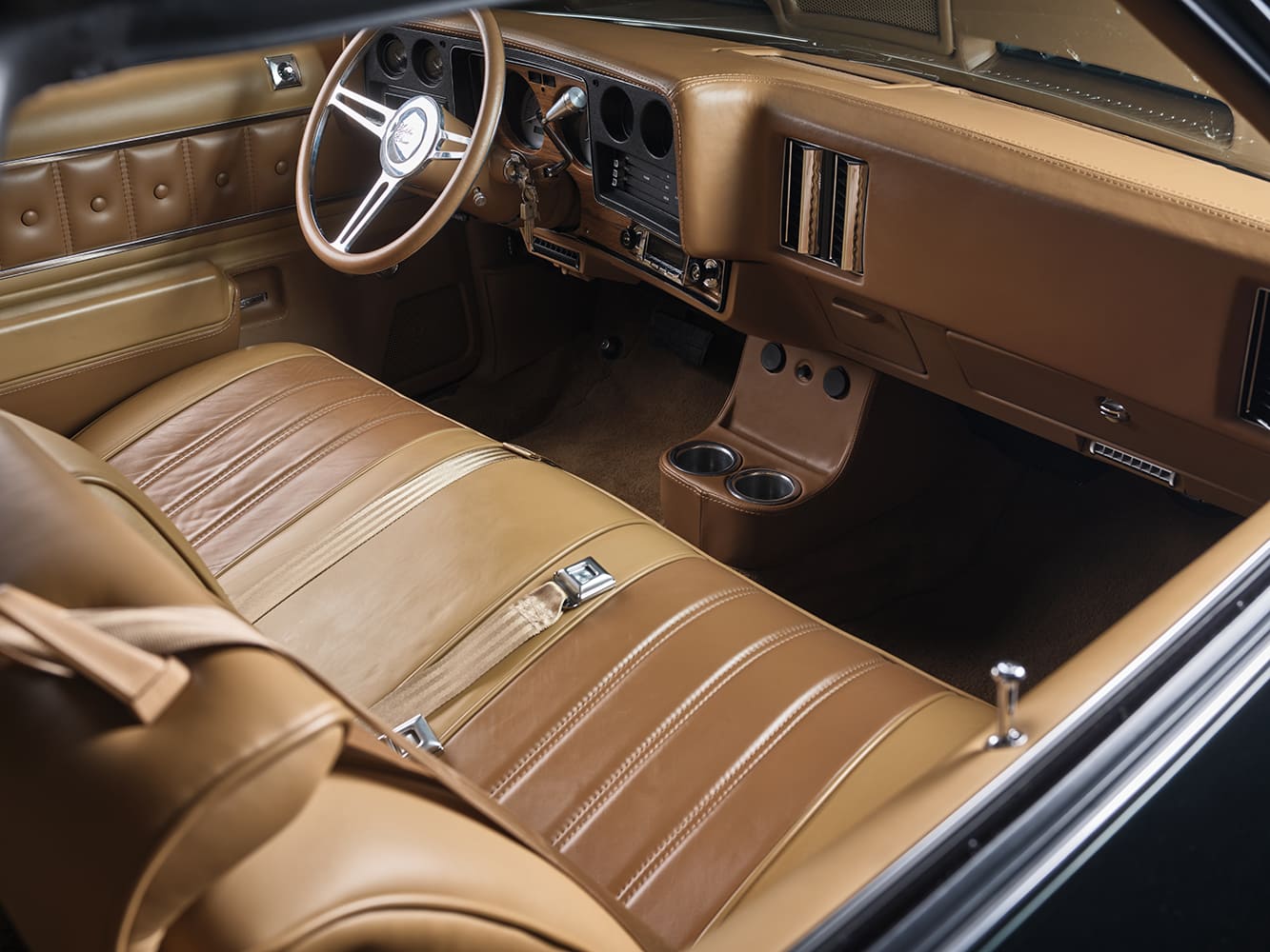 010 1977 Chevy Malibu interior tan bench seat vintage dash