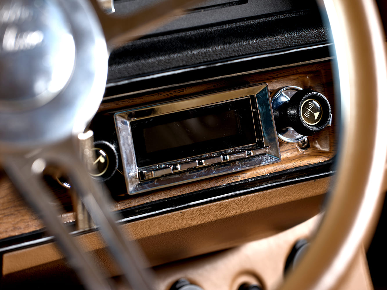 011 1977 Chevy Malibu retro radio modern controls chrome trim