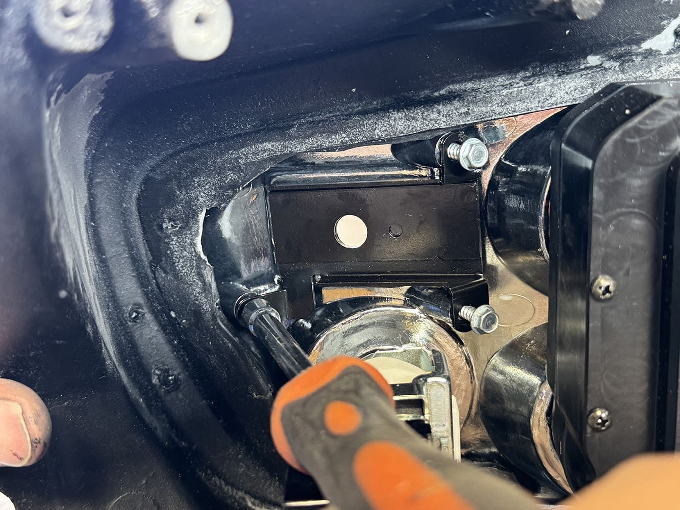 013 1971 Camaro interior pedal bracket mounted close up hardware shot