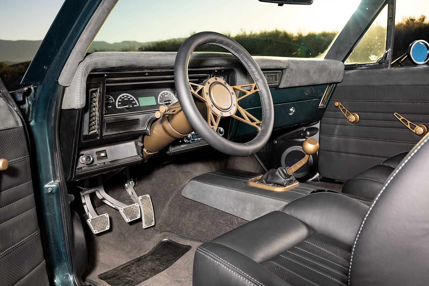 013 1972 Chevy Nova restomod interior leather seats billet trim custom dash