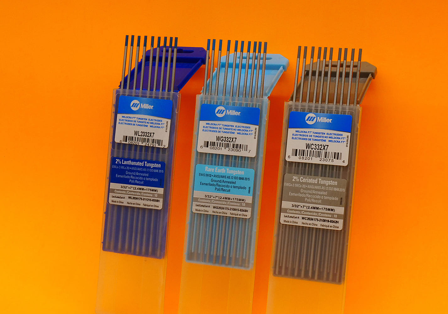 02 Miller tungsten packs WL3332X7 WG332X7 WC332X7 332x7 labeled cases barcodes visible