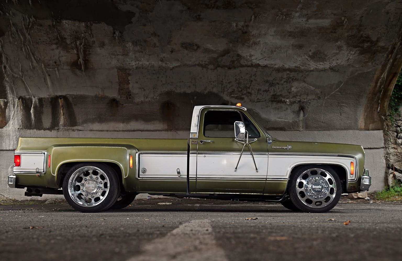 03 1976 Chevy C30 Cheyenne Super 30 badge Rowdy Mess wheels