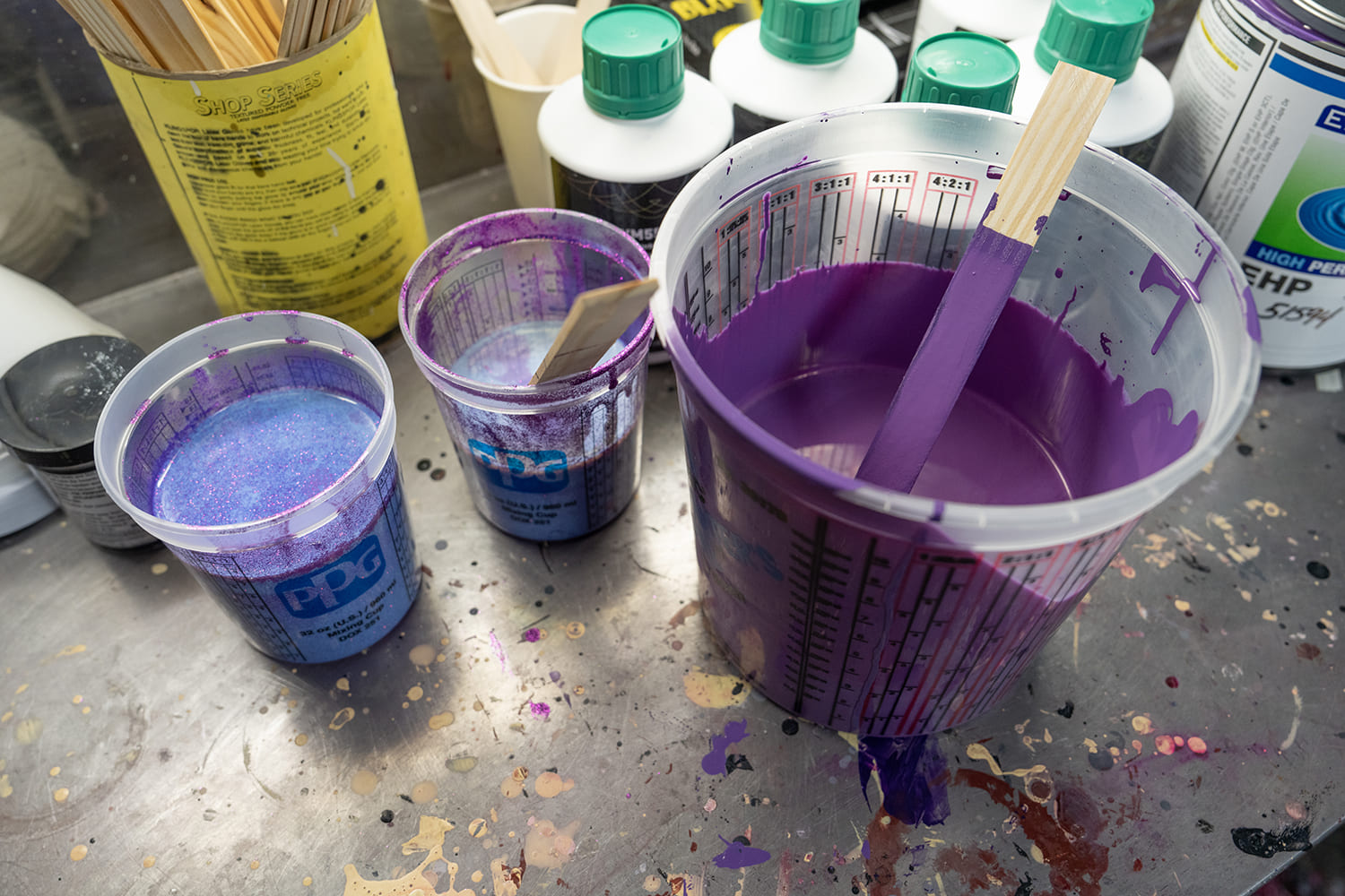 04 PPG metallic purple paint mixing cups for classic car custom paint job