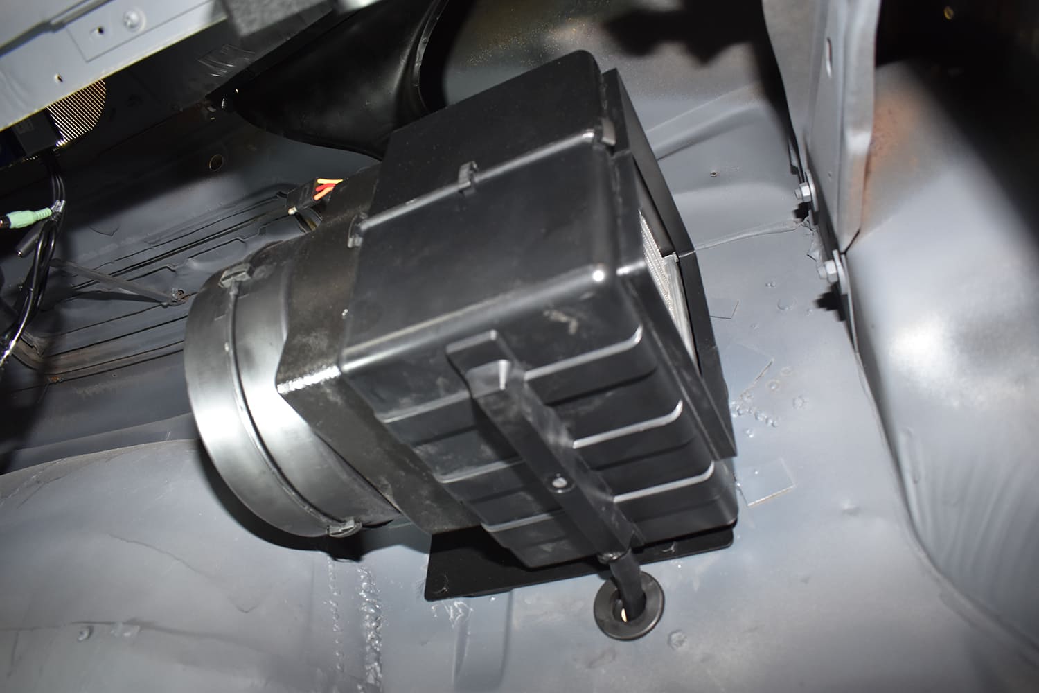 07 1951 Chevy AC evaporator unit mounted underdash interior HVAC wiring visible