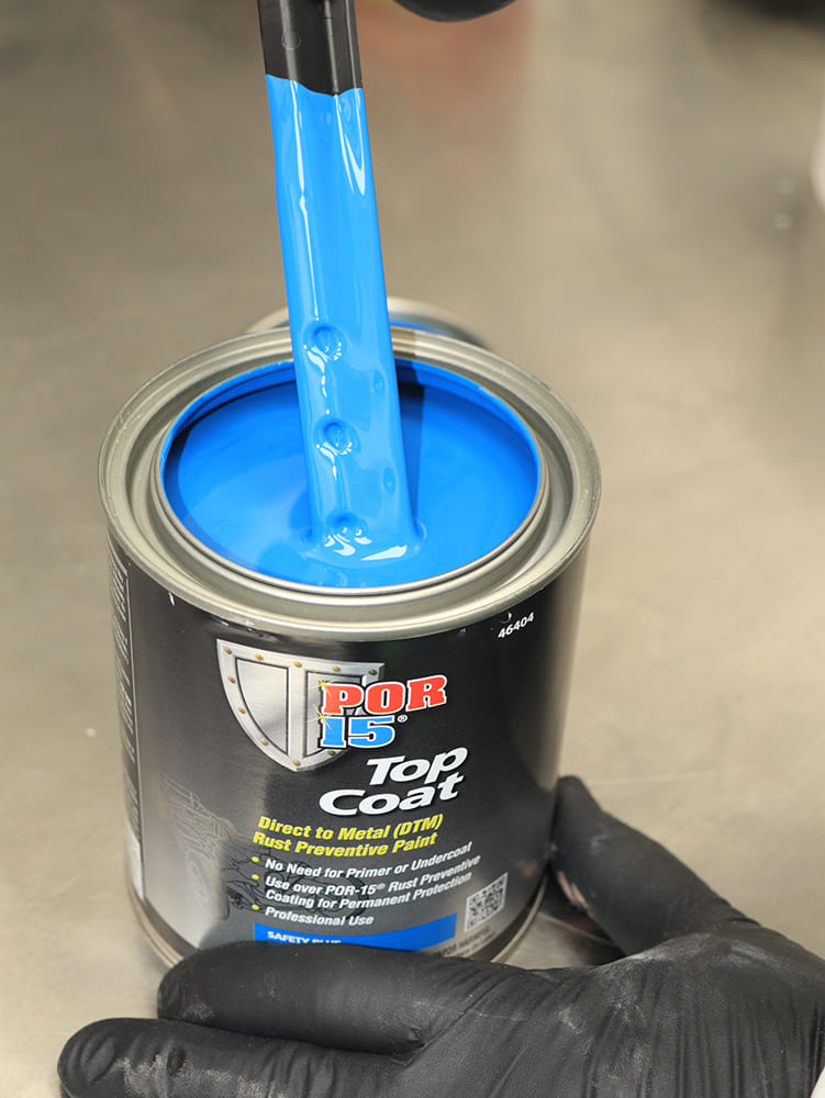 11 POR 15 top coat stirred safety blue DTM rust preventive paint for direct metal application