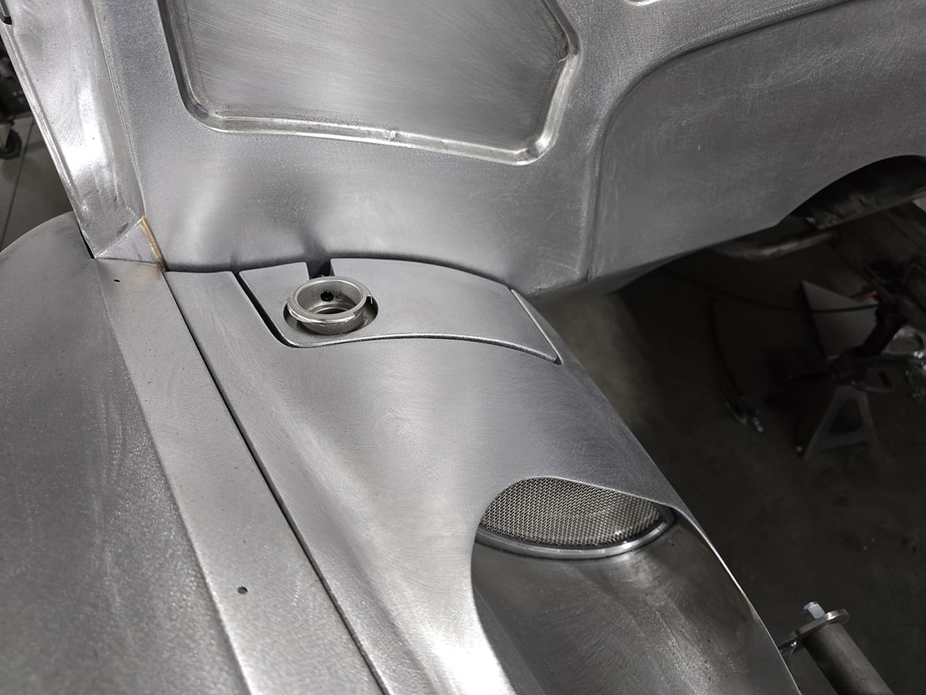 12 1951 Chevy fender filler cap recessed billet plate sheetmetal fab in progress