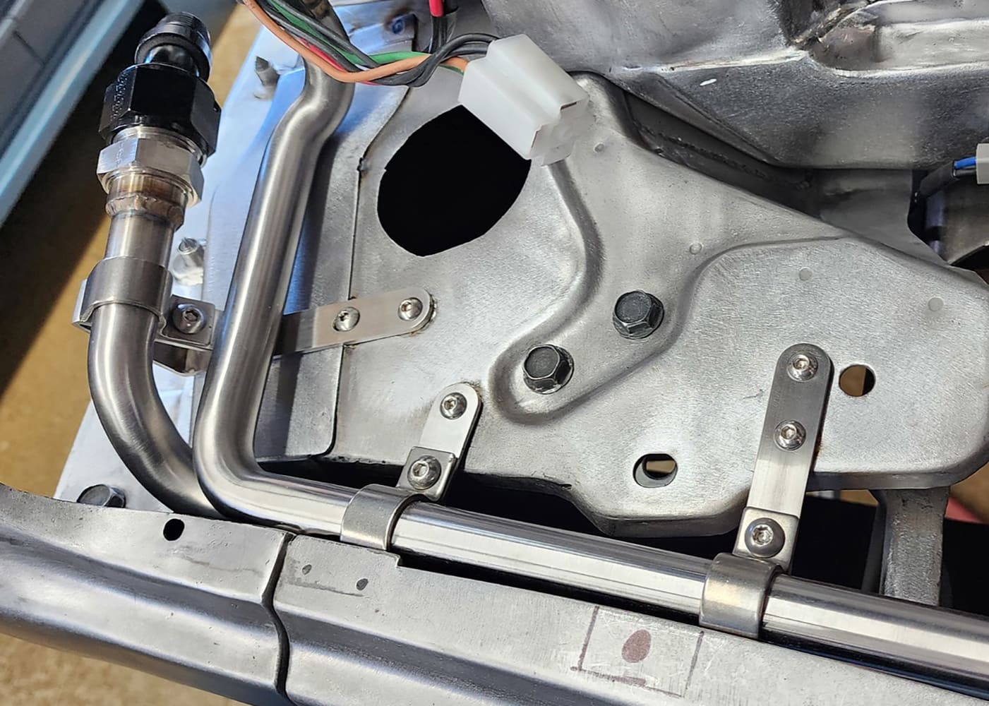 12 Engine bay hard line install AN fitting connections wiring harness mounting brackets