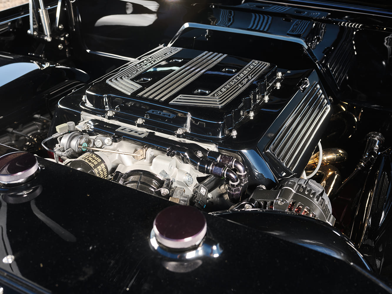 14 1972 C10 engine bay LT4 supercharged motor polished aluminum radiator chrome