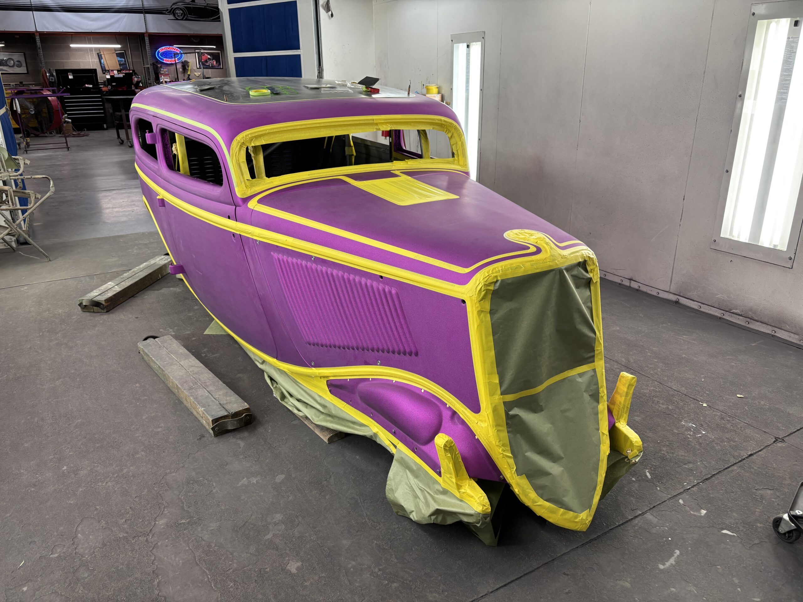 17 1934 Ford hot rod masked for two tone or graphic paint over metallic purple base