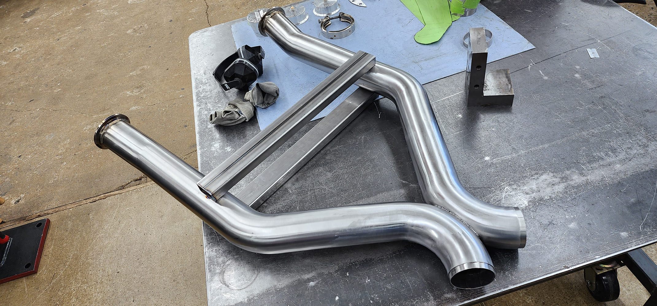 17 Y pipe fabrication assembly welding gloves exhaust flanges square tube welding fixture