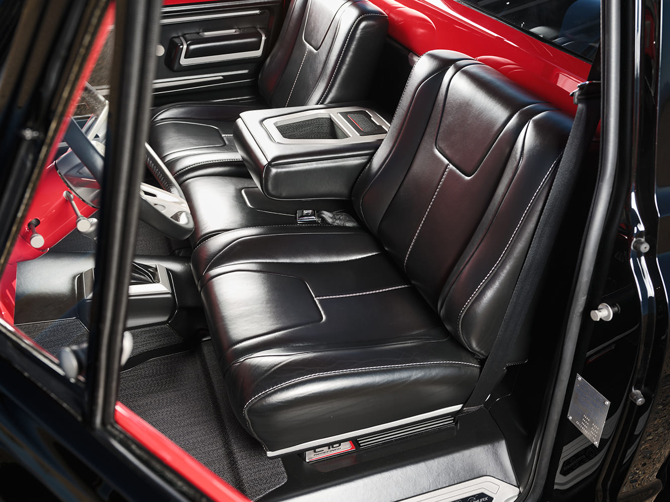 18 1972 C10 passenger interior black leather seats red dashboard custom console