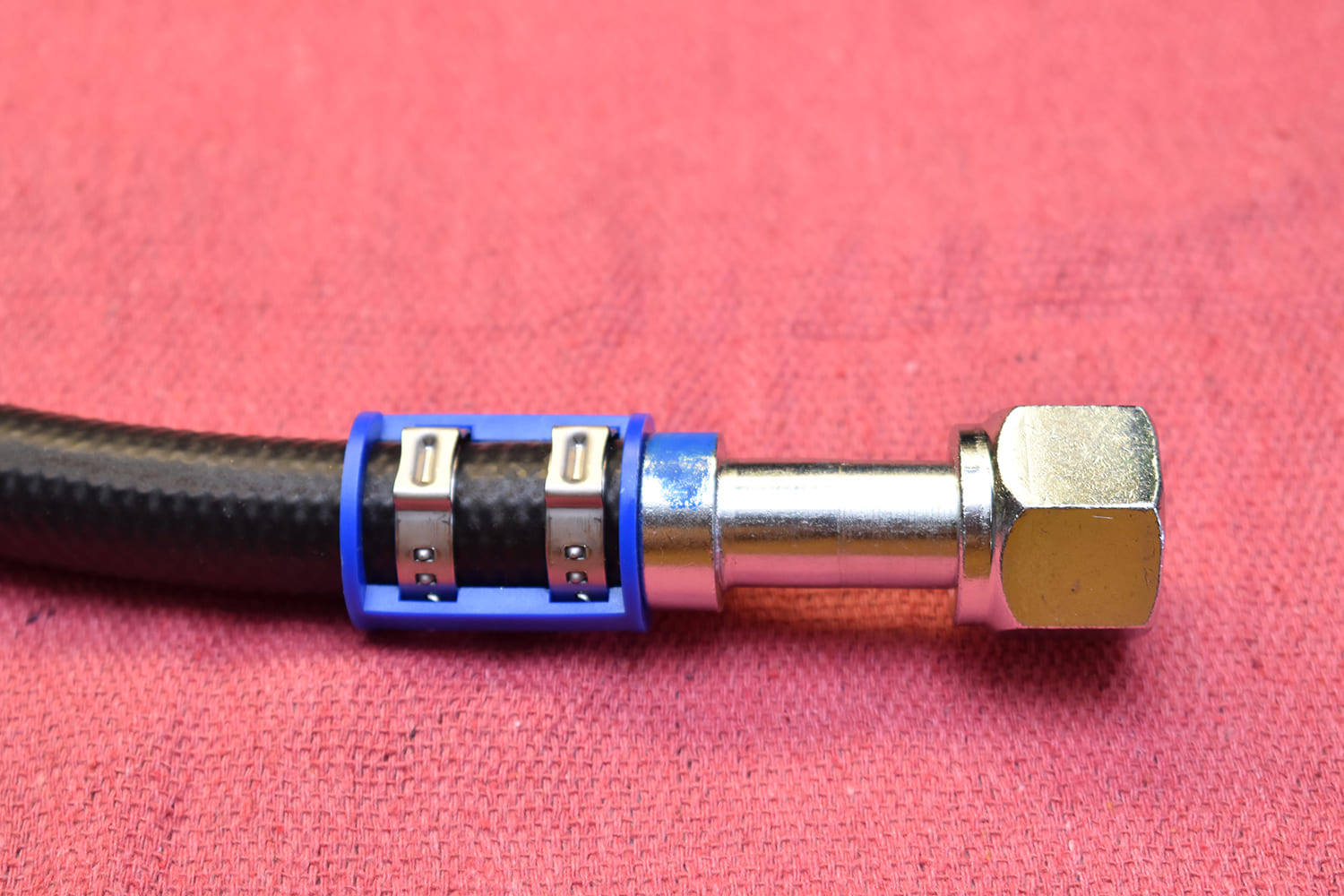 19 1951 Chevy AC line hose crimped with dual Oetiker clamps and spring lock