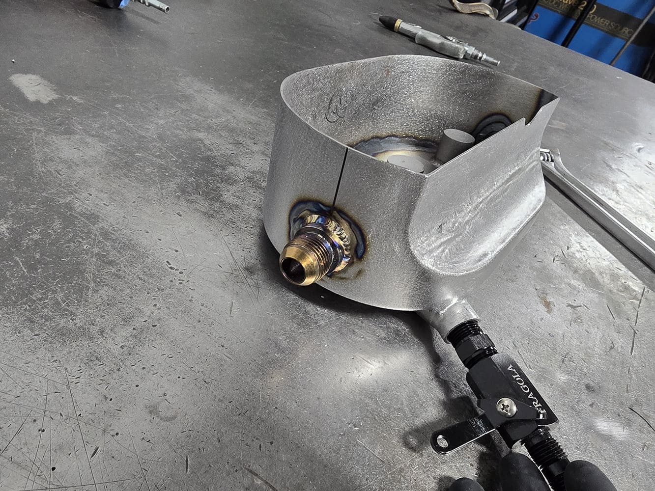 22 1951 Chevy custom aluminum tank AN bung TIG weld with Fragola shutoff valve