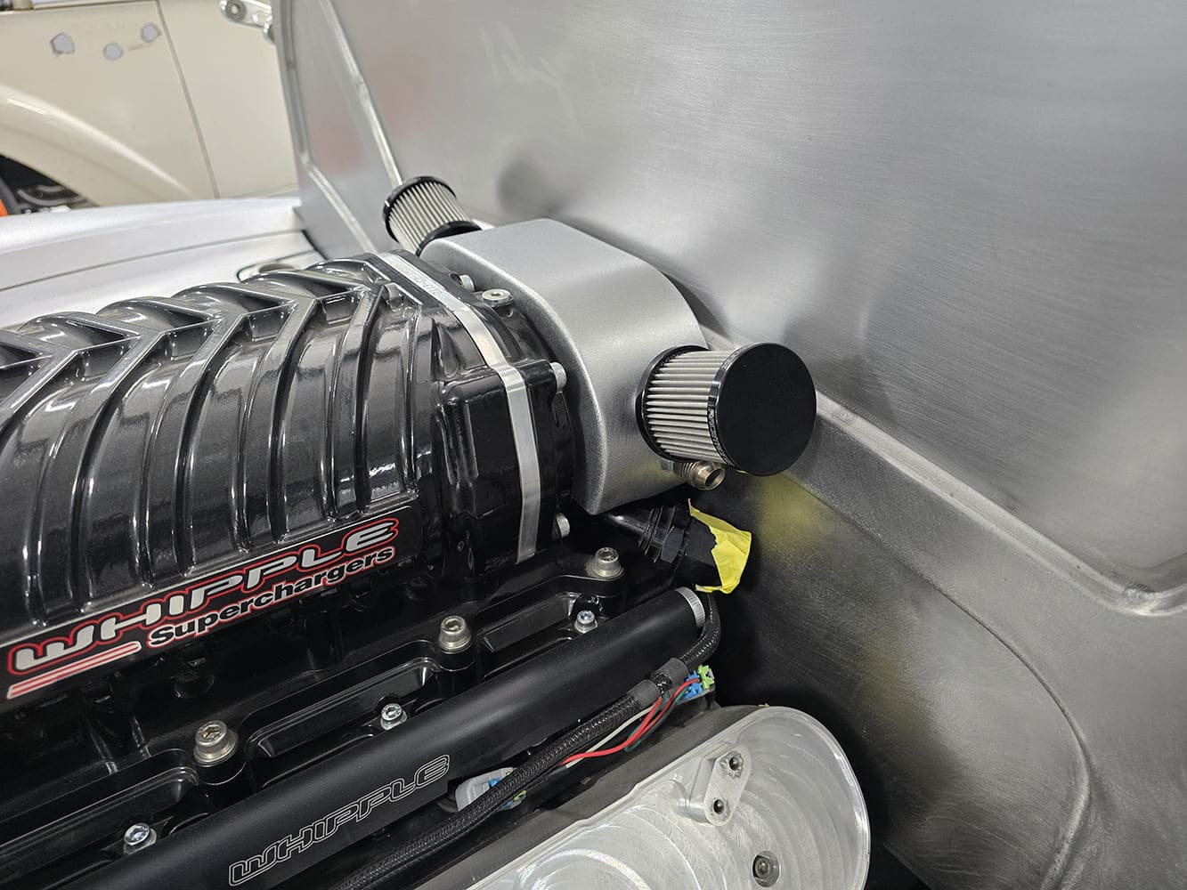 23 1951 Chevy Whipple supercharger rear breather tank dual billet filters mounted